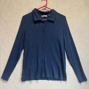 Any Body Modal Blend Collared Knit Button Up Oxford Shirt Sz S Stretchy